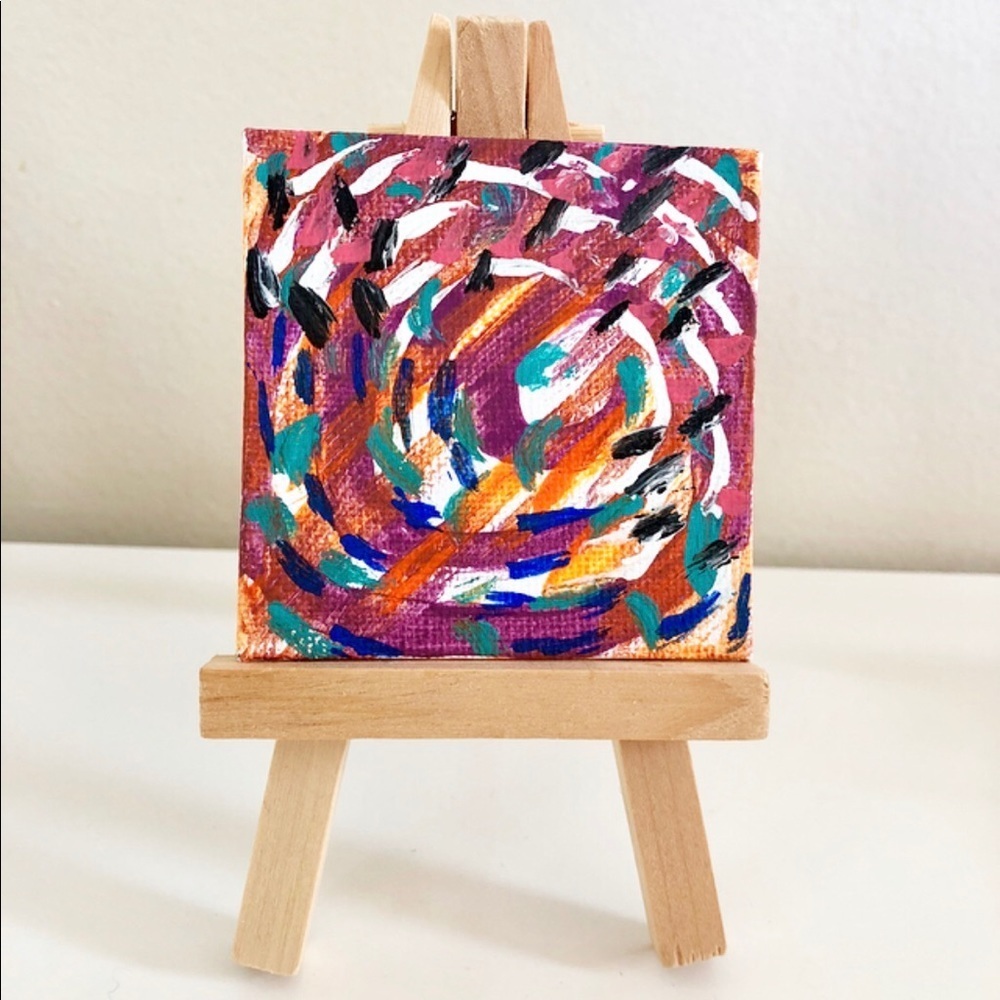 Handmade Mini Acrylic canvas painting and easel